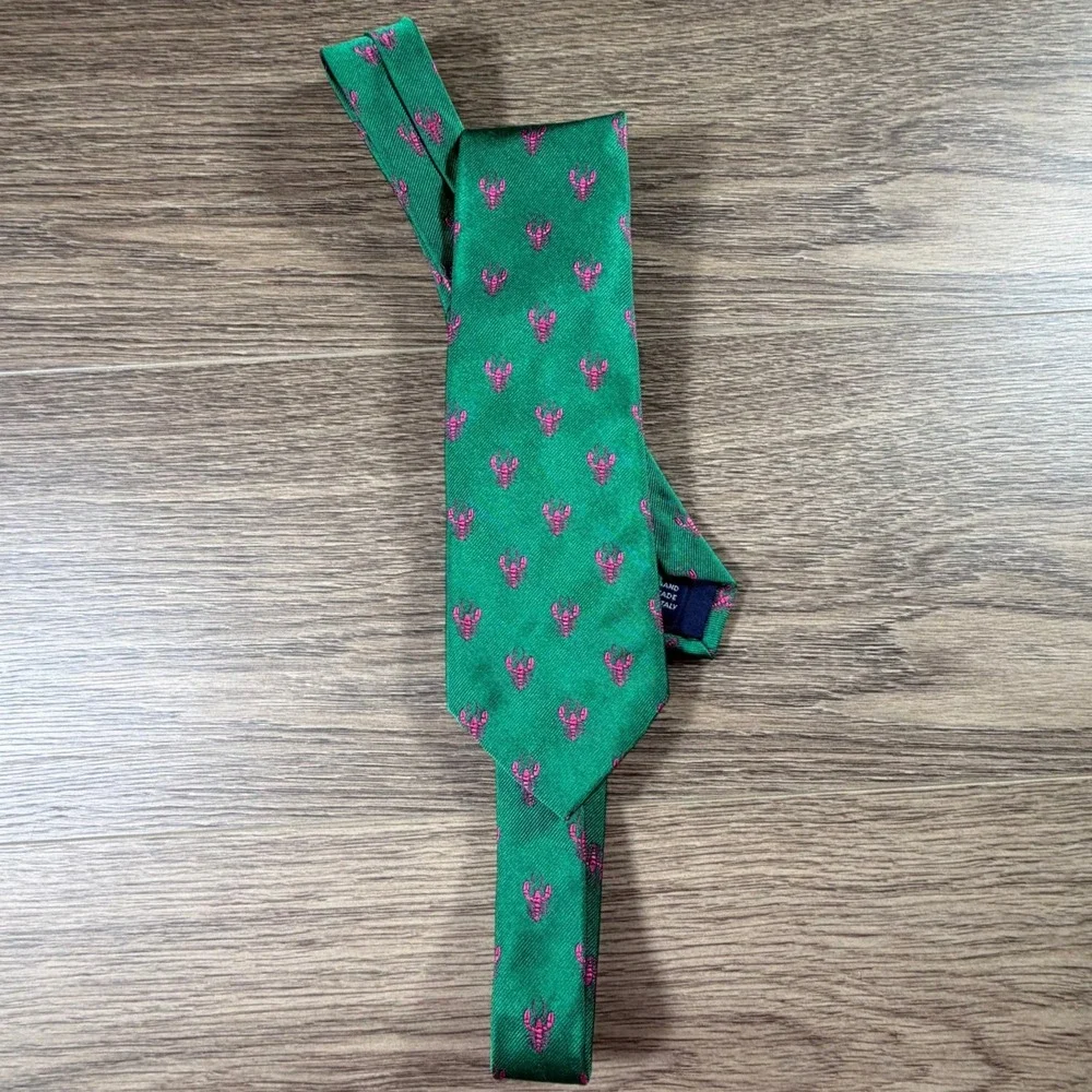 Polo Ralph Lauren Men's 100% Silk Necktie Green Pink Lobsters Made in Italy NEW